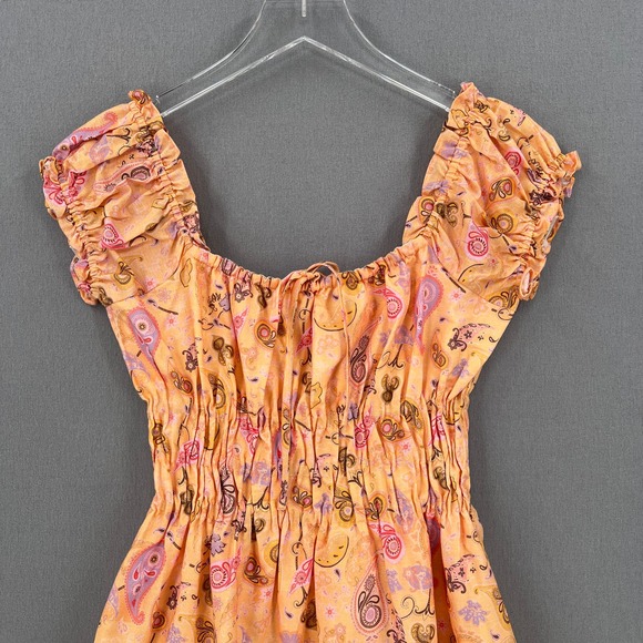 CHARLIE HOLIDAY Marley Mini Dress Womens 6 Orange Paisley Short Sleeve Linen NEW - Picture 6 of 16
